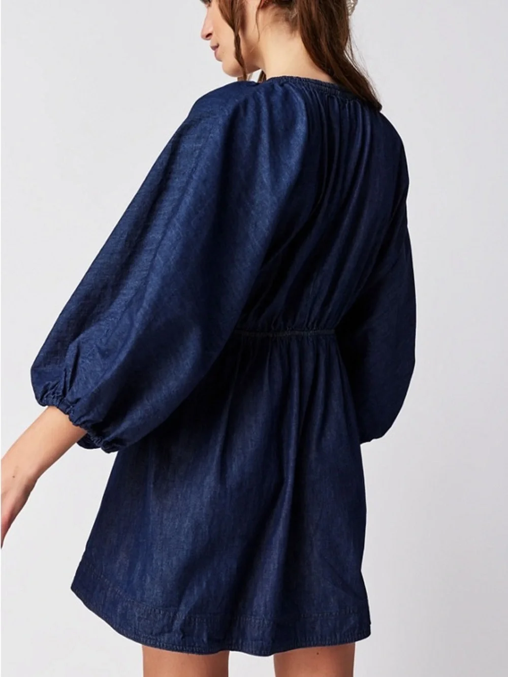 Free People Portia Demin Mini Dress Blue Summer Capsule Puff Sleeve | Medium